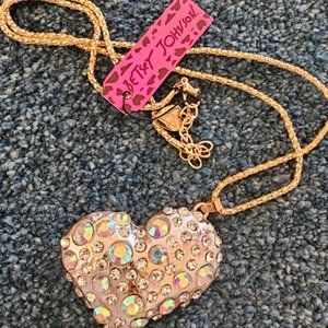 NEW Betsey Johnson Aurora Borealis Heart Necklace Pendant Chain